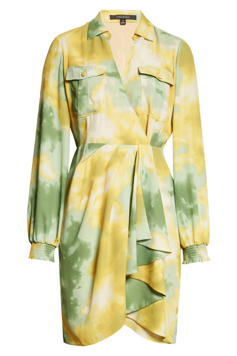 Tie Dye Wrap Front Long Sleeve Shirtdress, Alternate, color, LEAF TIE DYE