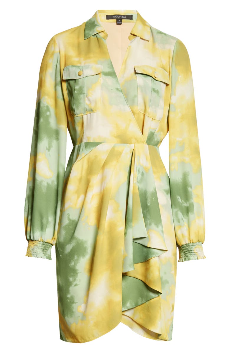 Toccin Tie Dye Wrap Front Long Sleeve Shirtdress, Alternate, color, Leaf Tie Dye