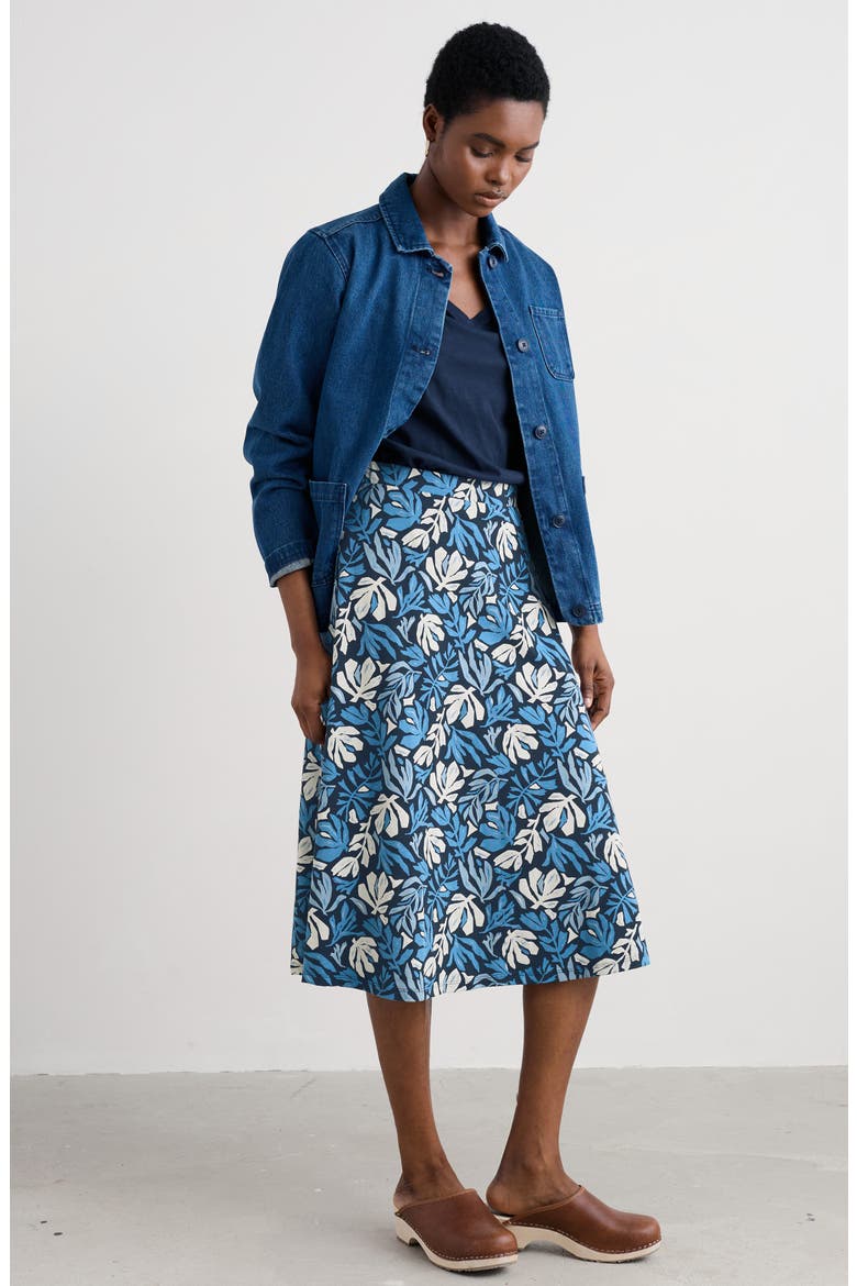 Rose A-Line Stretch Organic Cotton Midi Skirt, Alternate, color, CUT OUT SEAWEED MARITIME