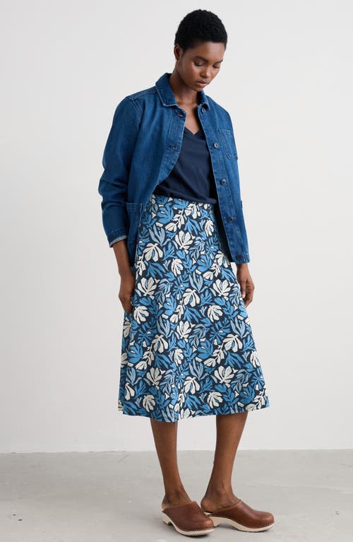 Seasalt Cornwall Rose A-line Stretch Organic Cotton Midi Skirt In Multi