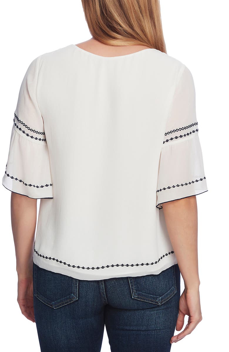 Vince Camuto Embroidered Bell Sleeve Chiffon Blouse, Alternate, color,
