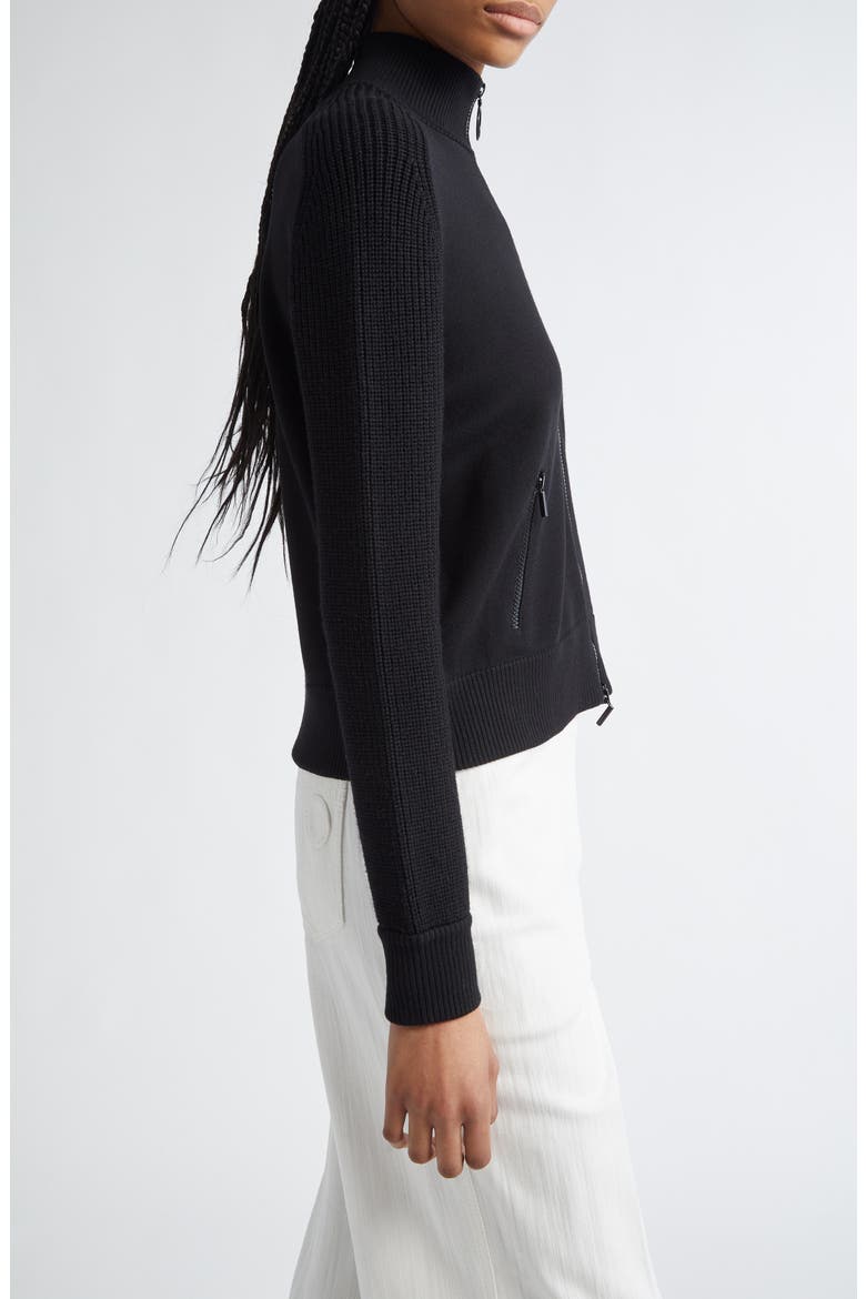 Stretch Merino Wool Bomber Cardigan, Alternate, color, BLACK