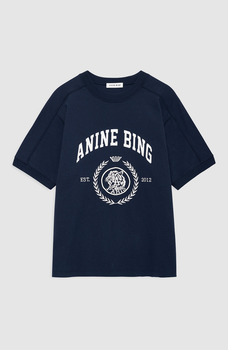 ANINE BING Jaylin Collegiate Tee, Alternate, color, Navy