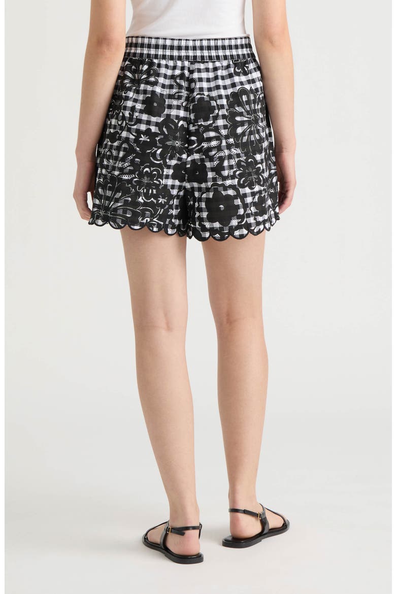 Floral Gingham Cotton Poplin Drawstring Shorts, Alternate, color, BLACK WHITE GINGHAM