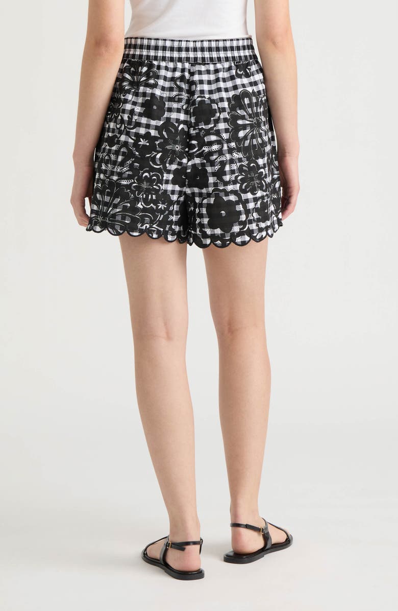 NVLT Floral Gingham Cotton Poplin Drawstring Shorts, Alternate, color, Black White Gingham