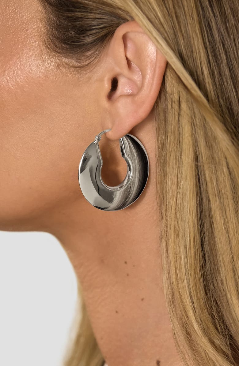 Sterling Forever Paige Flat Tube Hoop Earrings, Alternate, color, Silver