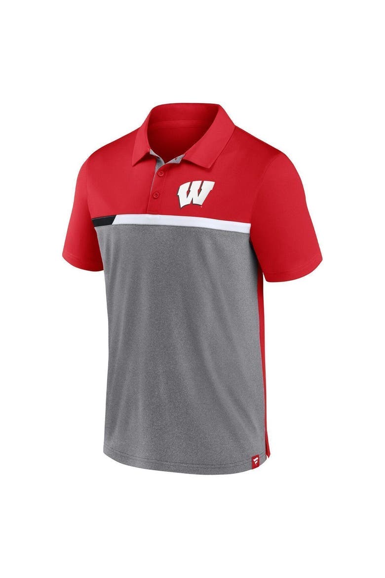 Men's Fanatics Red/Heathered Gray Wisconsin Badgers Split Block Color Block Polo, Alternate, color, Red