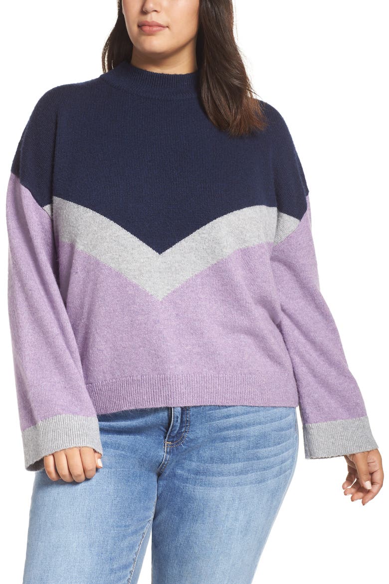Chevron Stripe Sweater, Main, color, PURPLE WAVE CHALET