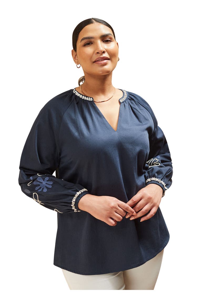 Long Sleeve Embroidered Blouse, Main, color, Blue