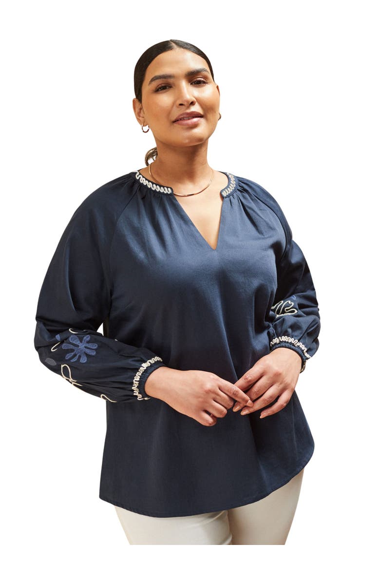 Live Unlimited Long Sleeve Embroidered Blouse, Main, color, Blue