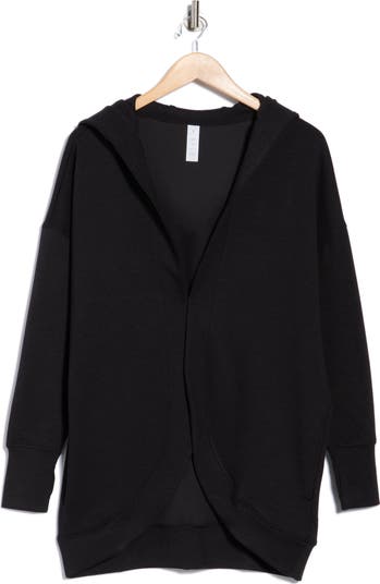 Side Pocket Open Front Fleece Hoodie