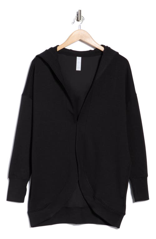 Yogalicious Side Pocket Open Front Fleece Hoodie In Black