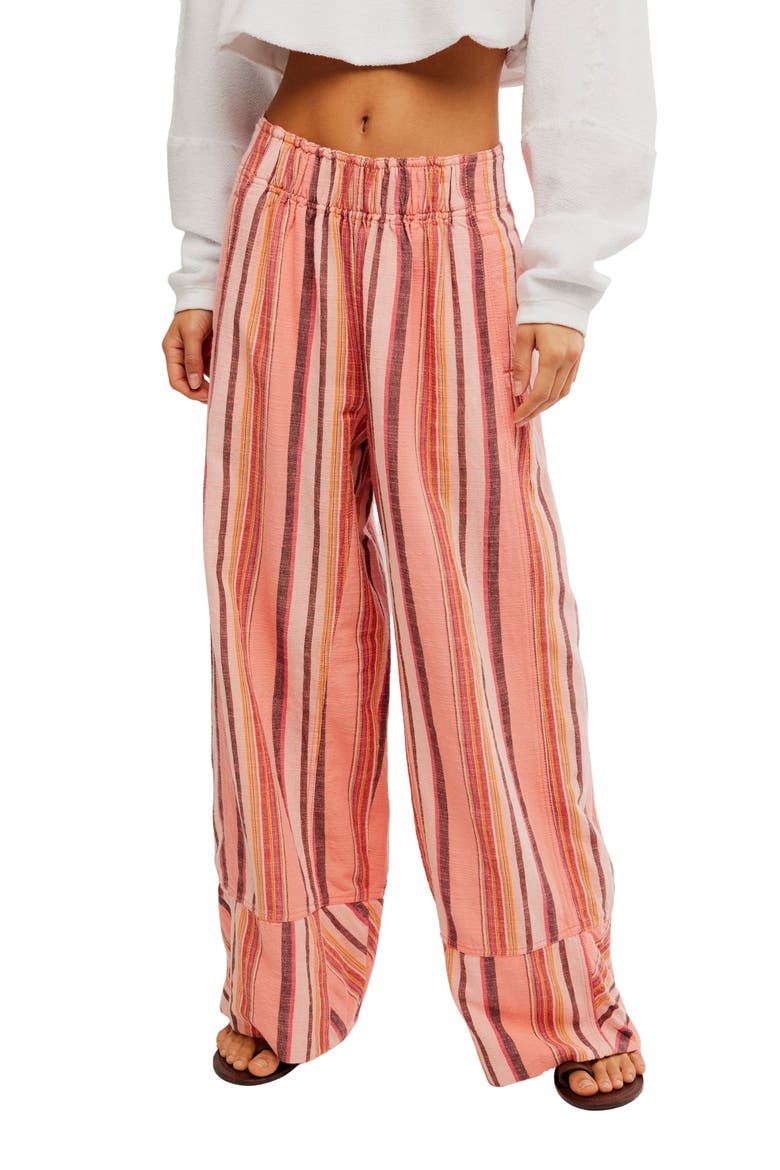 Days End Stripe Wide Leg Linen Pants, Main, color, SOFT CORAL COMBO