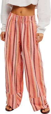 Free People Days End Stripe Wide Leg Linen Pants