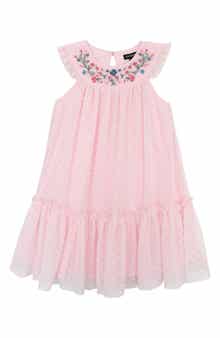 Zunie Kids' Embroidered Clip Dot Chiffon Party Dress
