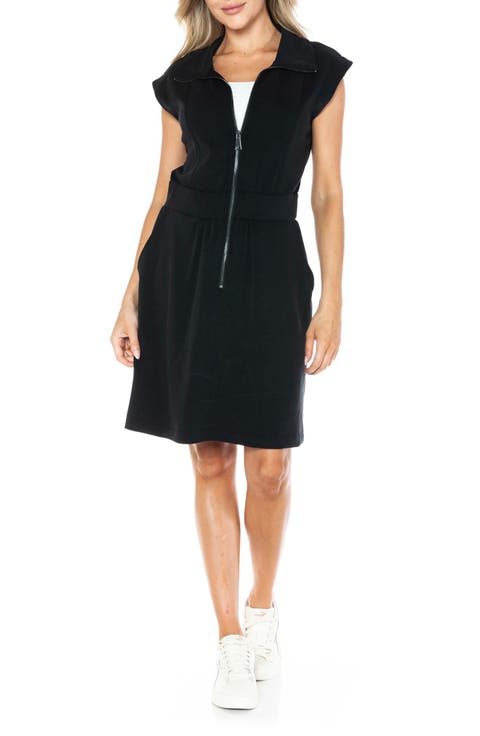 Cap Sleeve Zip Front Scuba Dress