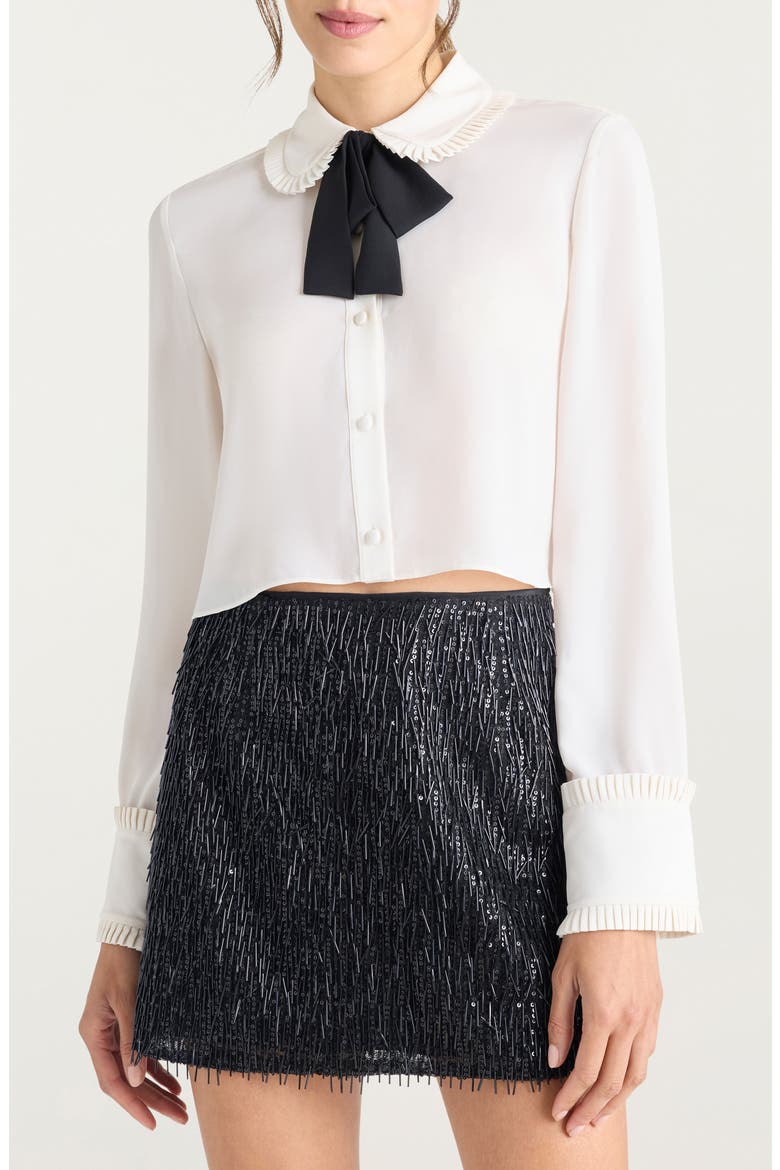 Zaida Contrast Bow Crop Button-Up Shirt, Main, color, IVORY/ BLACK