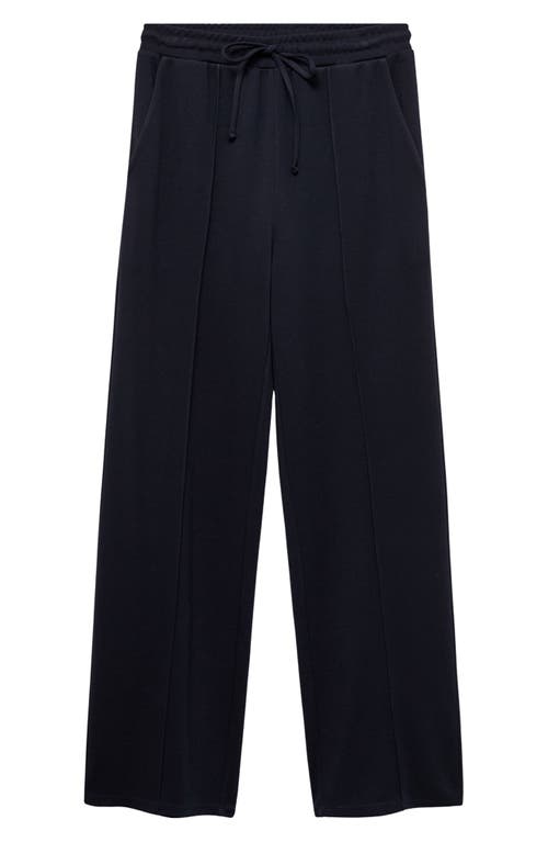 Mango Tie Waist Wide Leg Pants In Dark Navy