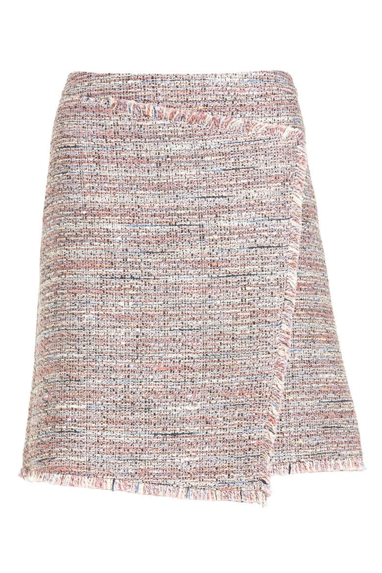 Fringe Tweed Faux Wrap Skirt, Alternate, color, IVORY MULTI PATTERN