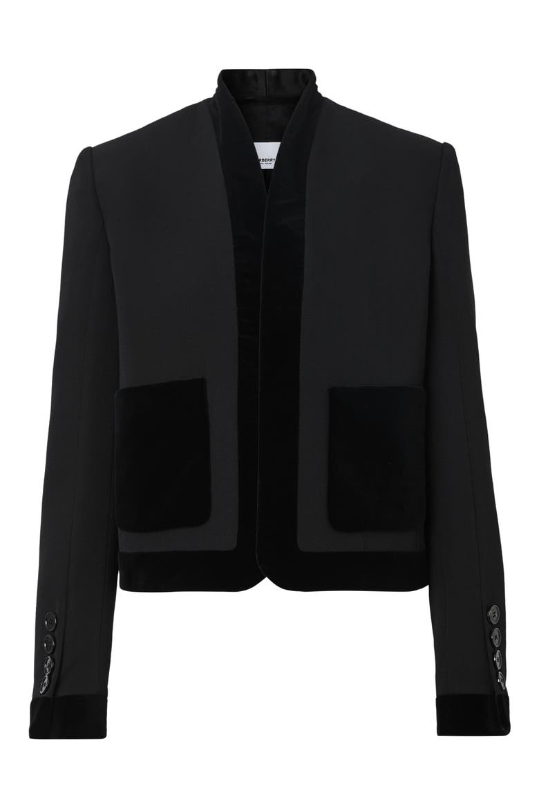 Velvet Trim Crop Jacket, Alternate, color, BLACK