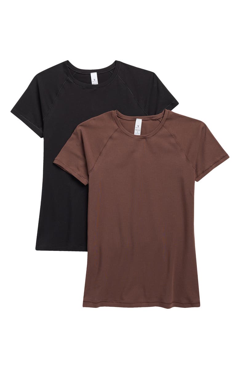 YOGALICIOUS Mirella Assorted 2-Pack Stretch Cotton T-Shirts, Main, color, Classic Brown/ Black
