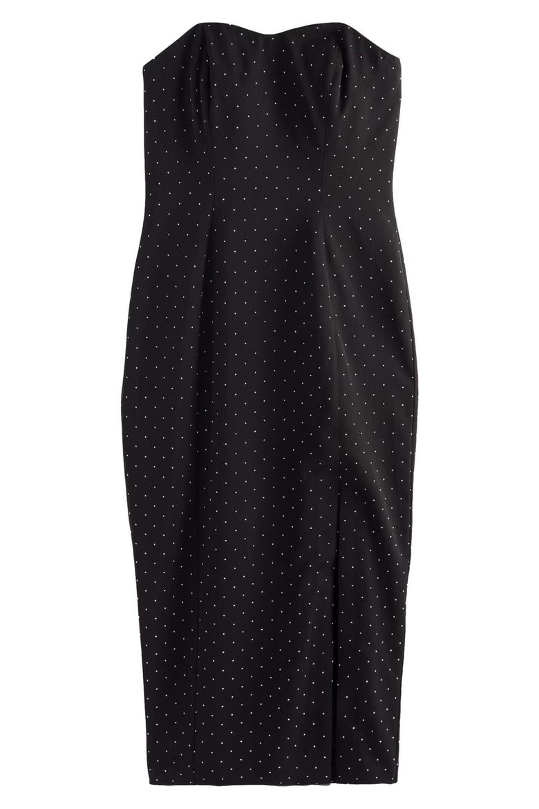 Hotfix Diamanté Strapless Midi Dress, Main, color, BLACK