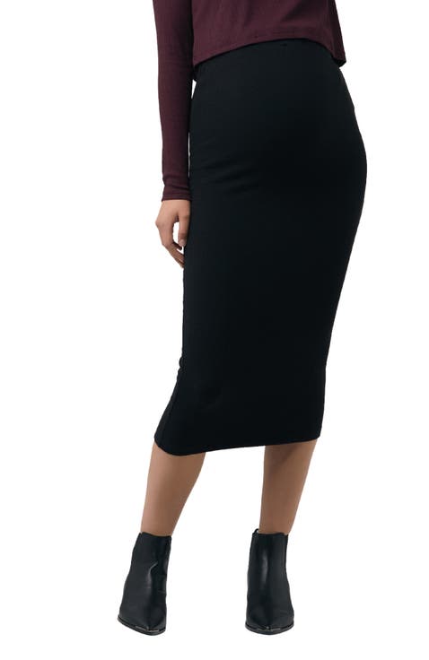 Ribbed Knit Black Maternity Pencil Skirt