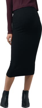 Ripe Maternity Ribbed Knit Black Maternity Pencil Skirt