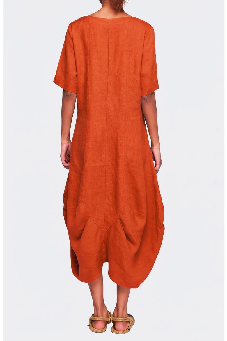 Yalina Solid Linen Balloon Dress, Alternate, color, Rust Orange