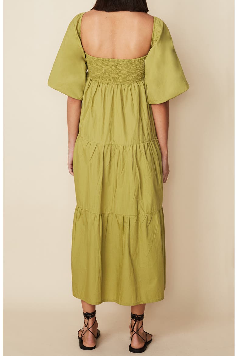 Kiona Tiered Cotton Midi Dress, Alternate, color, PLAIN OLIVE