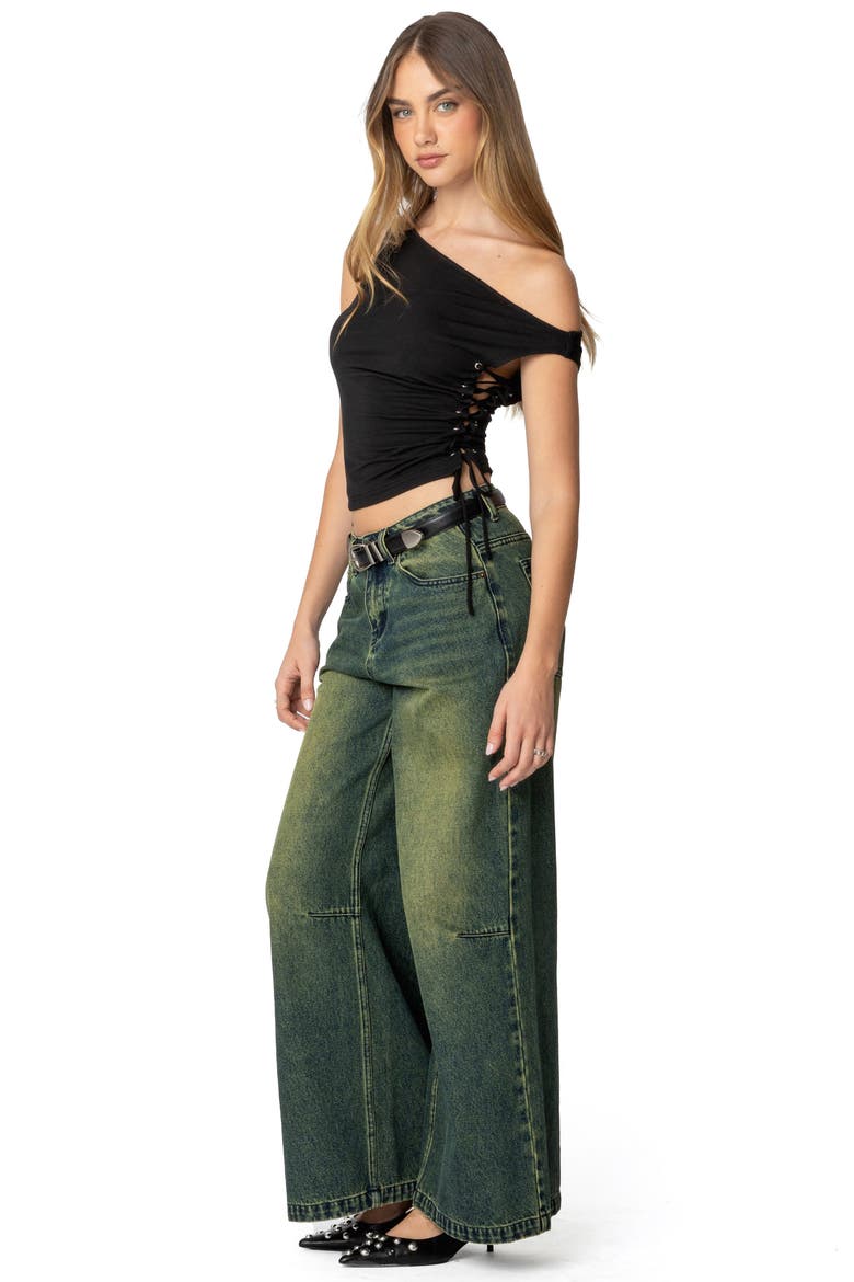 Angi One-Shoulder Crop Top, Alternate, color, BLACK