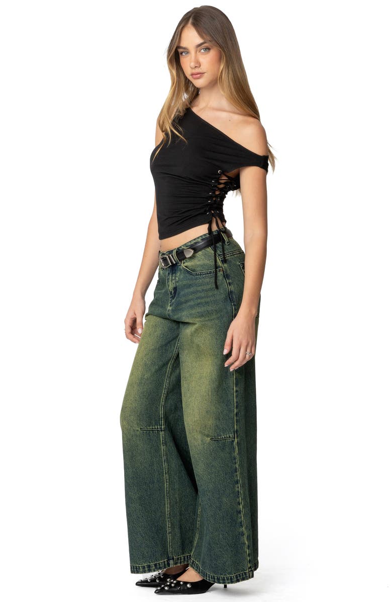 EDIKTED Angi One-Shoulder Crop Top, Alternate, color, Black