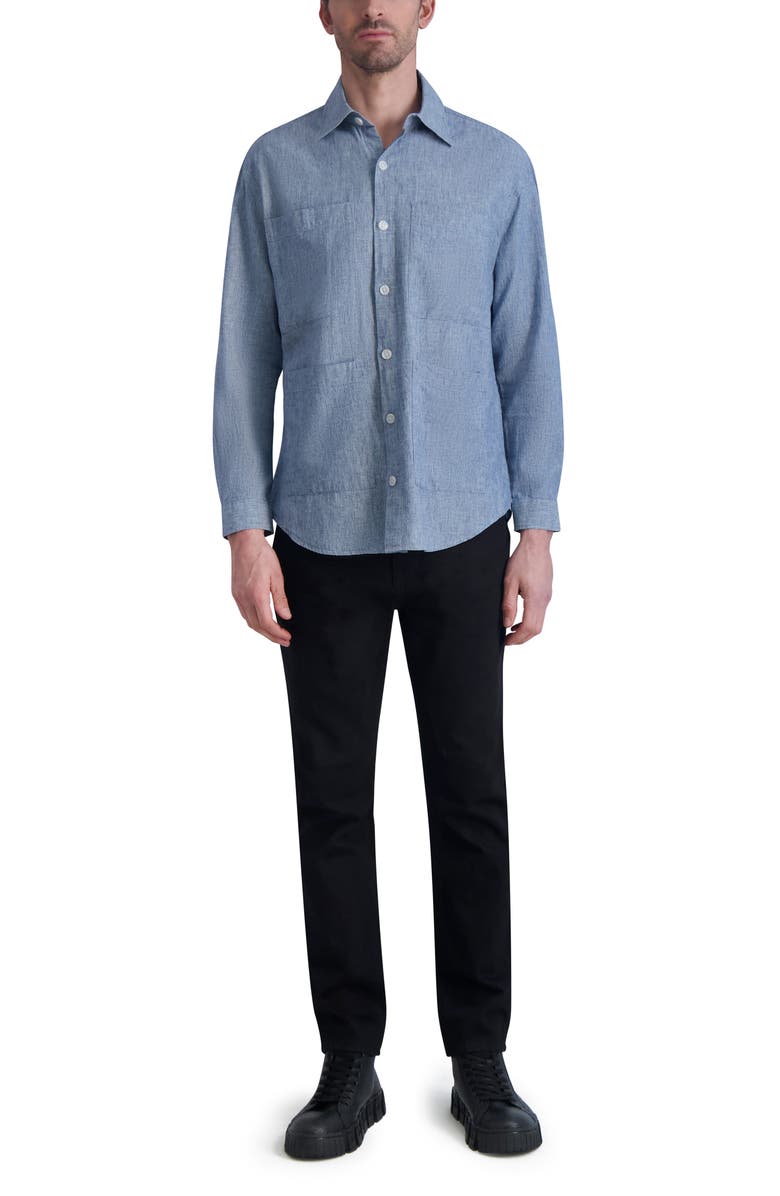 KARL LAGERFELD PARIS Cotton & Linen Button-Up Shirt, Alternate, color, 