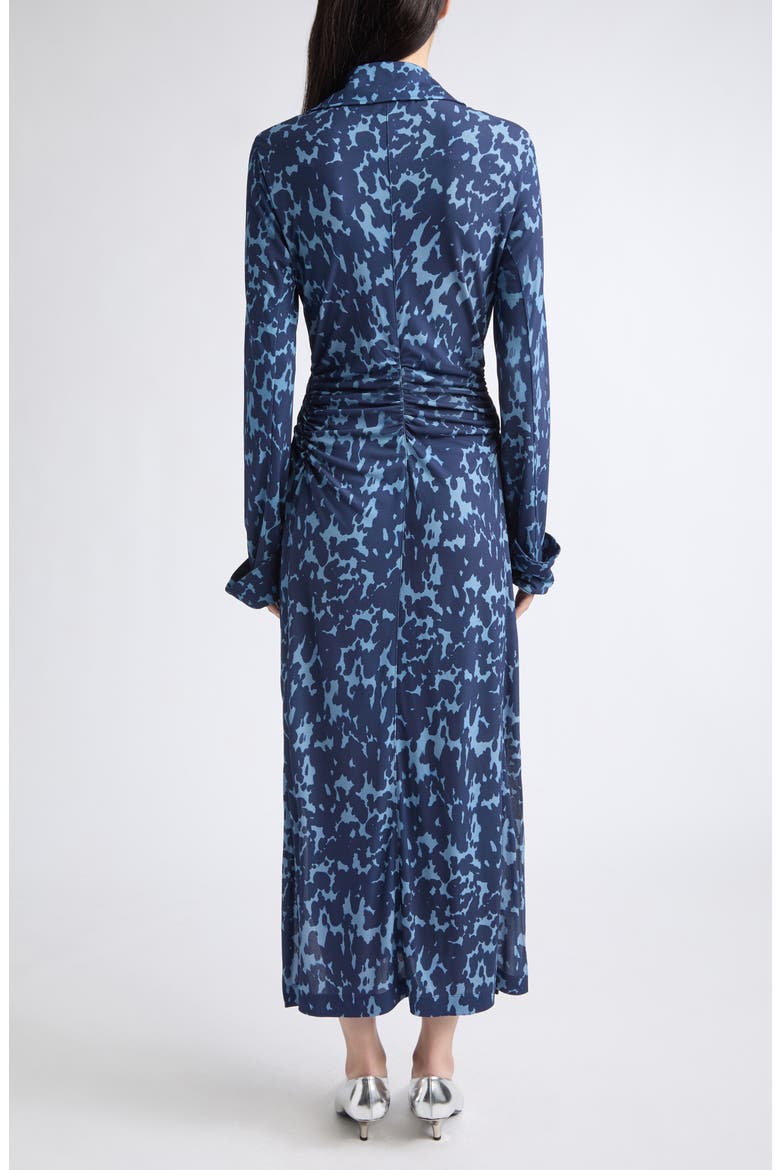Claudia Print Ruched Long Sleeve Jersey Shirtdress, Alternate, color, ASH BLUE TORTOISE