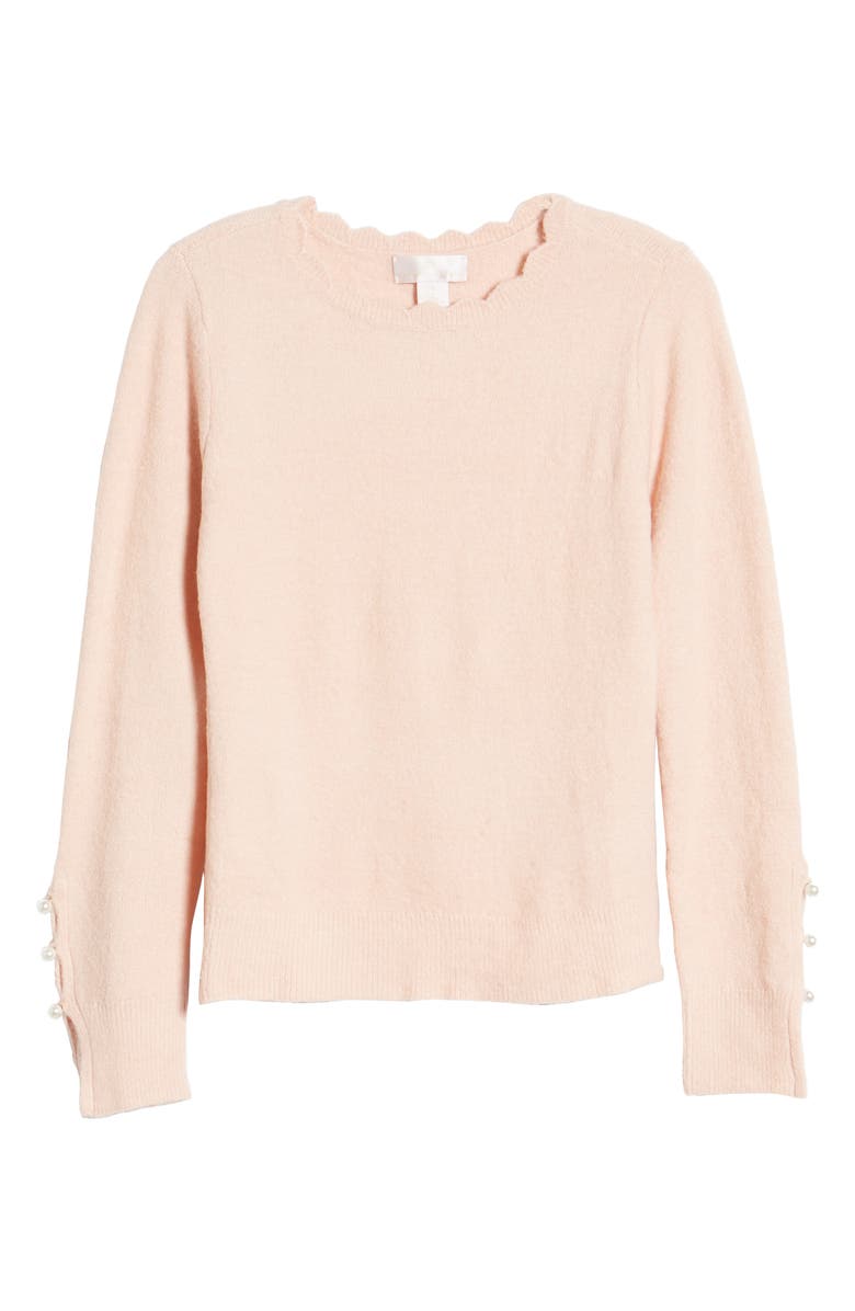 Rachel Parcell Scalloped Crewneck Sweater, Alternate, color,