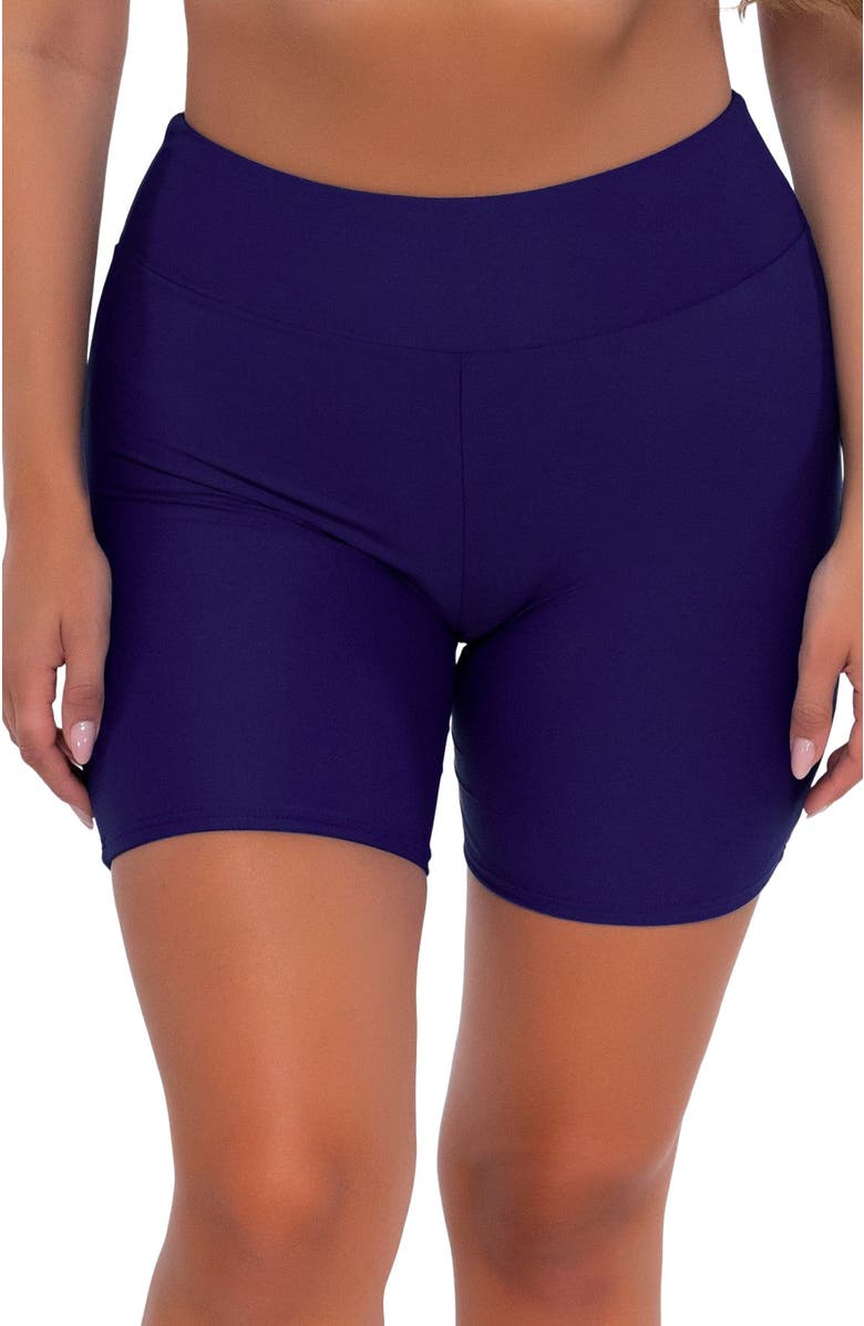 Sunsets Escape Bayside Bike Short Swim Bottoms, Alternate, color, Indigo