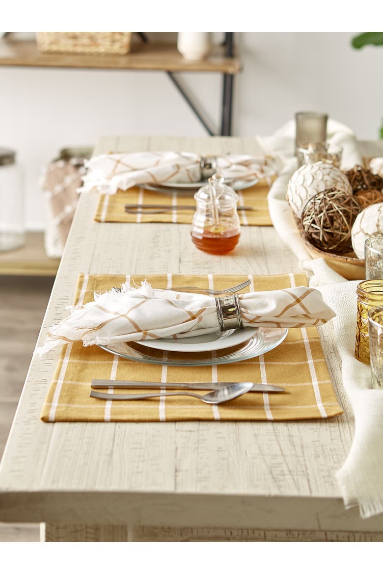 Honey Gold Check Fringed Napkin Set/6, Alternate, color, Honey Gold