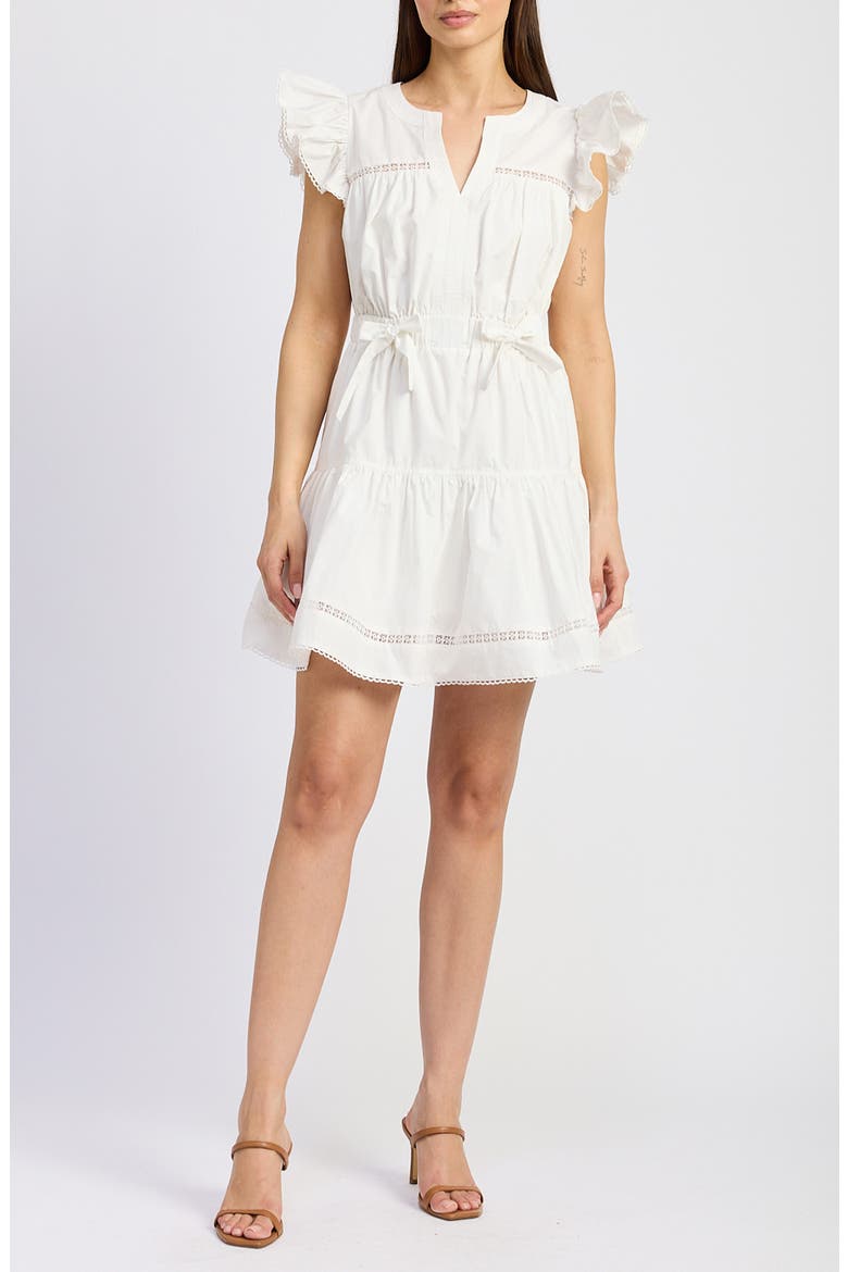 Isabella Bow Detail Cotton Poplin Minidress, Main, color, WHITE