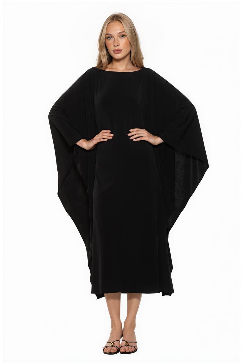 Vionne Cape Sleeve Draped Maxi Dress, Alternate, color, BLACK