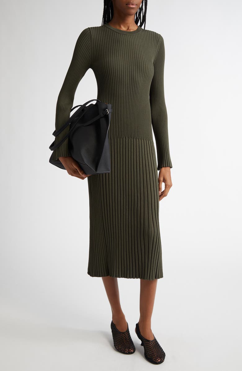 Proenza Schouler Kenna Long Sleeve Rib Midi Dress, Main, color,