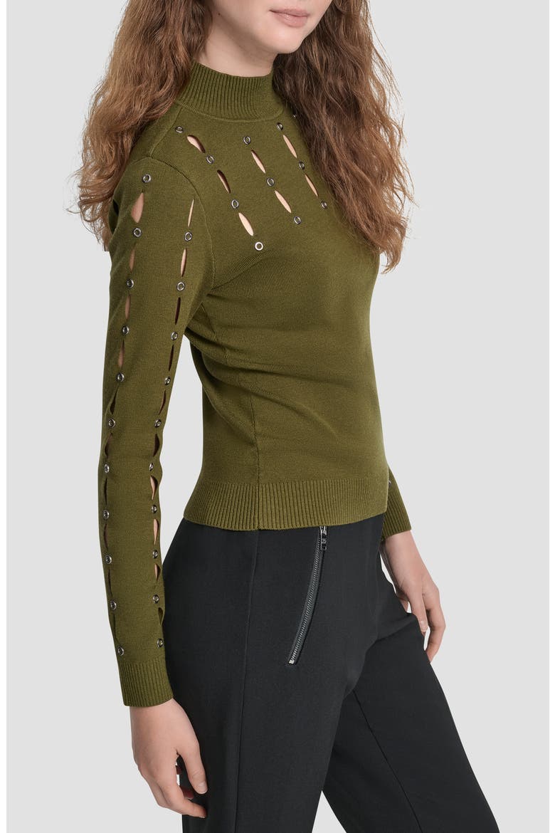 Grommet Cutout Detail Mock Neck Sweater, Alternate, color, DARK OLIVE