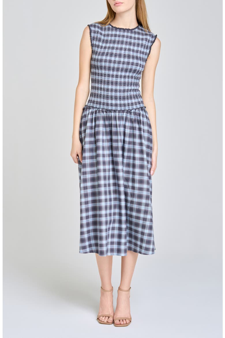 Adeline Smocked Cotton Midi Dress, Main, color, BLUE