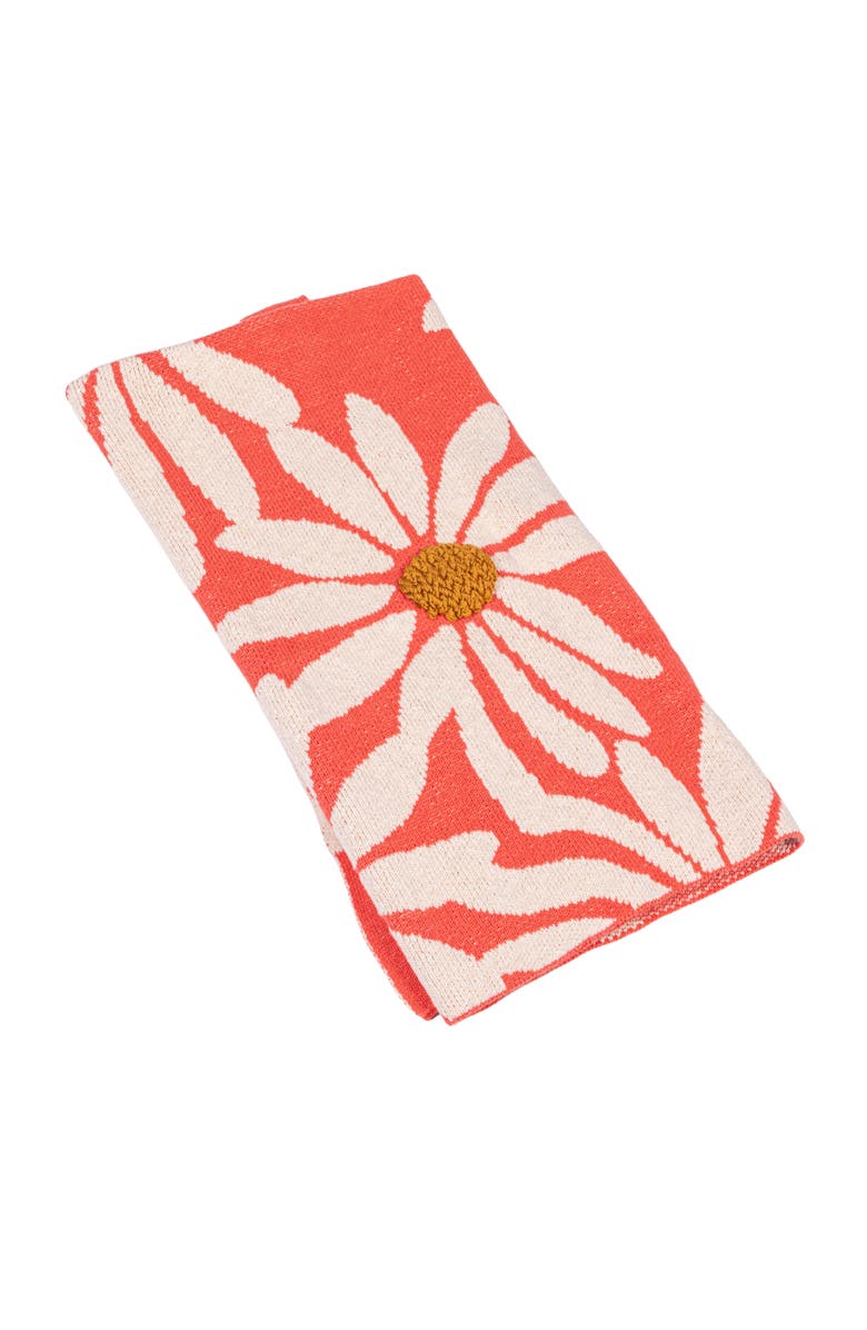 Storied Home Beautiful Cotton Knit Baby Blanket with Flower Prints, Main, color, Coral