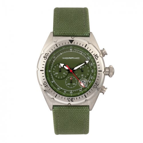 Morphic M53 Series Chronograph Fiber-weaved Leather-band Watch W/date In Silver/olive