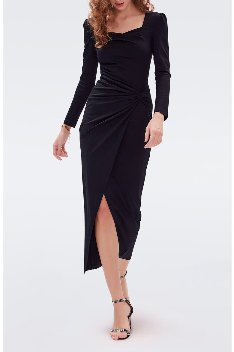 Hughie Long Sleeve Maxi Dress, Main, color, BLACK