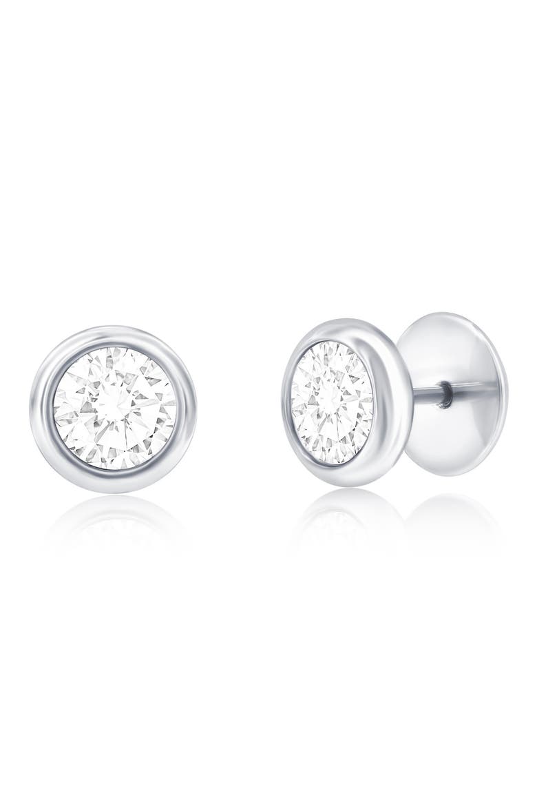 Men's Bezel Set Cubic Zirconia Stud Earrings, Main, color, SILVER