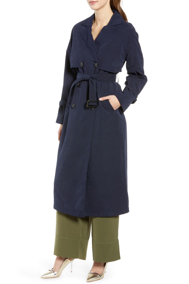 Valentine Long Trench Coat, Alternate, color, NIGHT SKY
