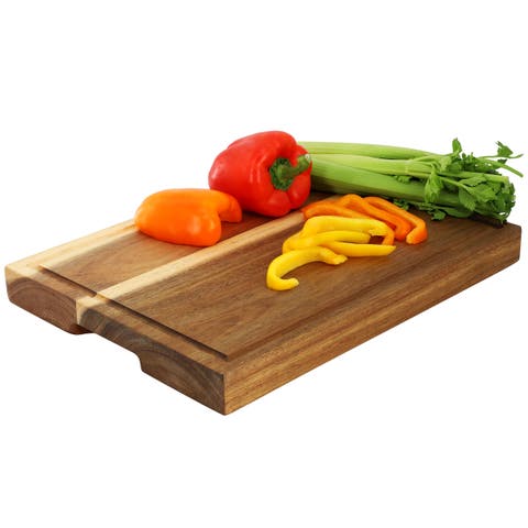 15.5 x 12 Inch Acacia Wood 1.5 Inch Thick Carving and Cutting Serving Butcher Board with Juice Groove