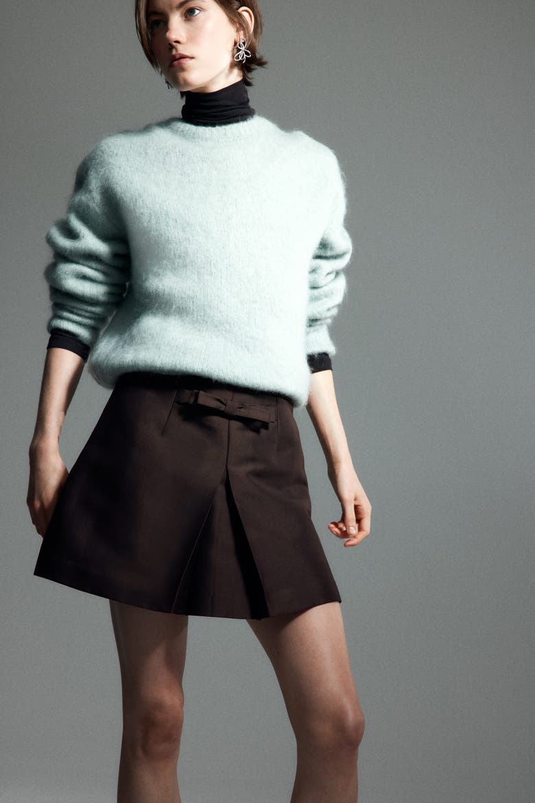 Bow-front Mini Skirt, Main, color, Dark brown