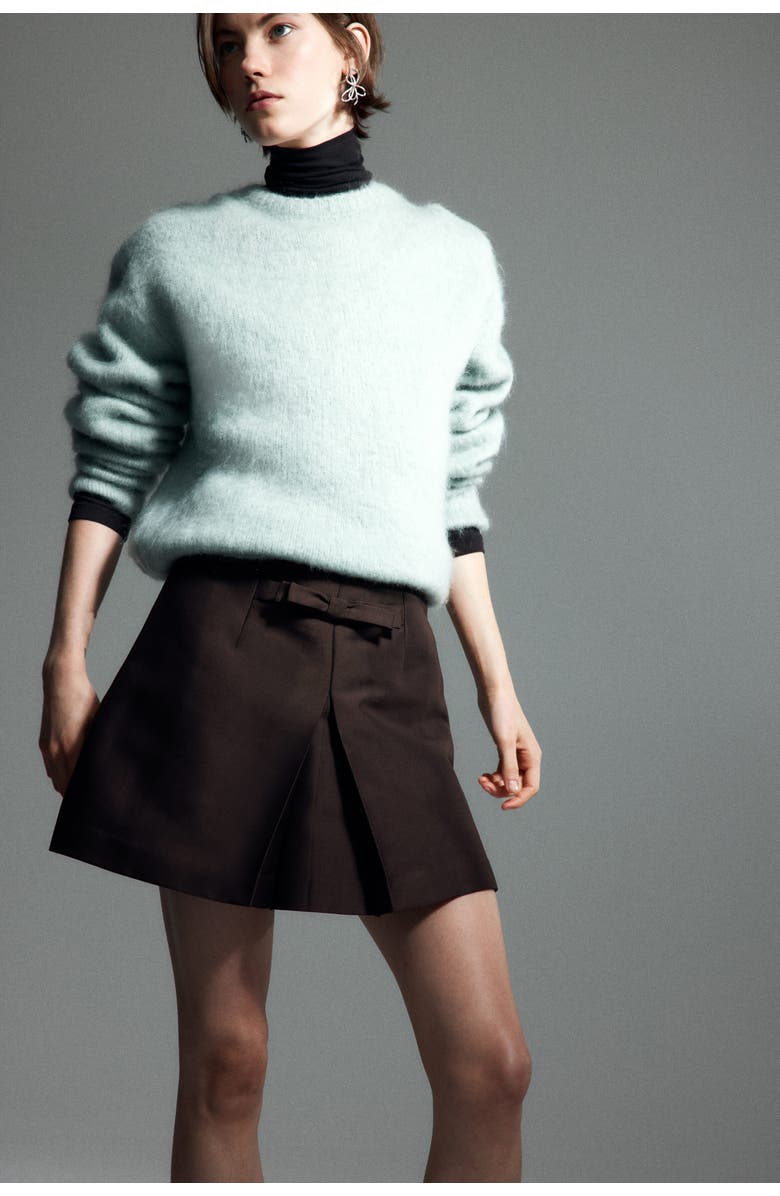 H&M Bow-front Mini Skirt, Alternate, color, Dark Brown
